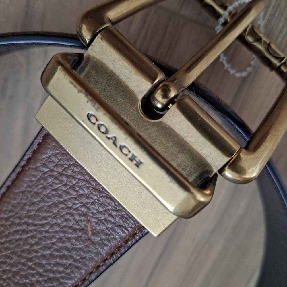 Brown Black Reversible Square Roller Buckle Coach  Belt Gold Buckle 43" Length